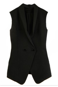WC023 設計簡約修身雪紡領西裝馬甲  雙排扣中長西裝背心 網上下單女款西裝棉背心 黑色